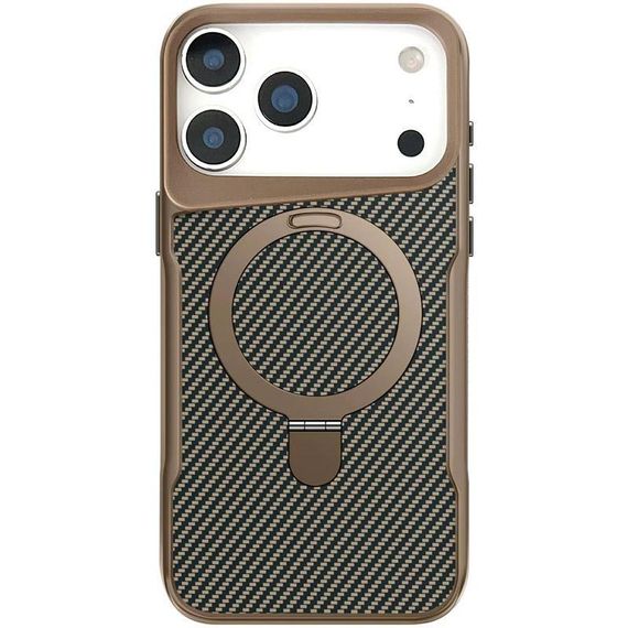 TPU+PC чохол Metal Buttons with MagSafe Carbon Ring для Apple iPhone 17 Pro (6.3") Золотий