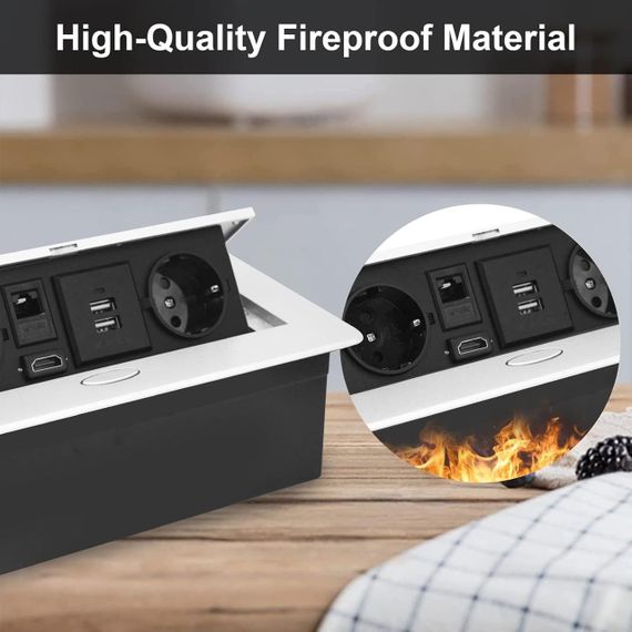 Розетка встроенная скрытая выдвижная 2 евророзетки 2 USB HDMI TD-сеть Врезная скрытого монтажа для стола белая | Зображення 4