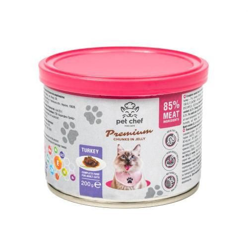 Корм влажный для взрослых котов Pet Chef, кусочки в желе с индейкой 200 г | Зображення 2
