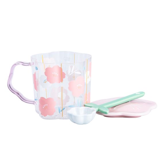 Чашка скляна 500 мл з ложкою і кришкою Рожевий HP7213P | Зображення 3