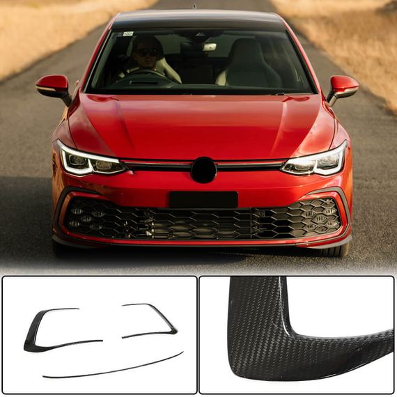 Накладки на передній бампер (для GTI HB, Сухий карбон) для Volkswagen Golf 8 2019- рр