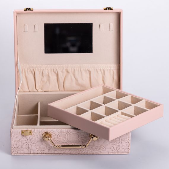 Скринька для прикрас з еко шкіри 2 яруси із дзеркалом органайзер для ювелірних виробів | Зображення 1