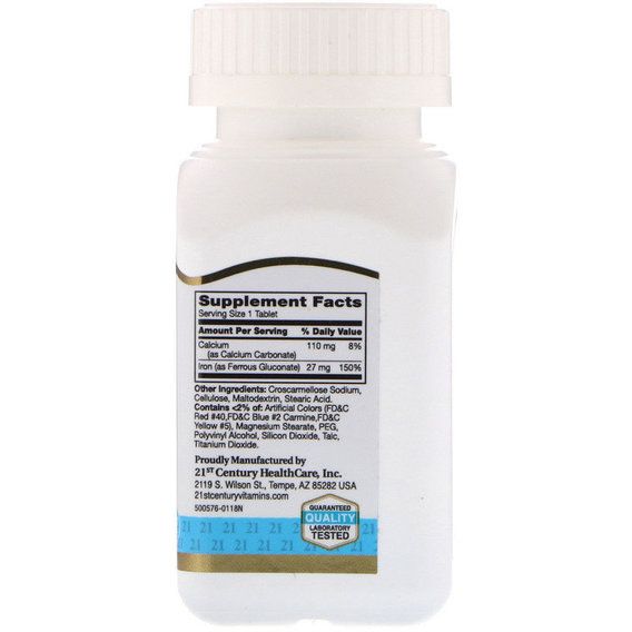 Мікроелемент Залізо 21st Century Iron 27 mg 110 Tabs | Зображення 1