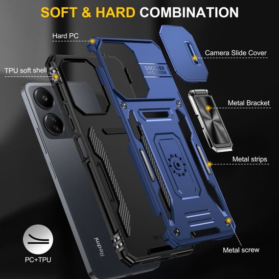 Ударостійкий чохол Camshield Army Ring для Xiaomi Redmi 13C / Poco C65 Синій / Navy | Зображення 6