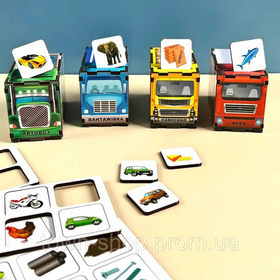 Деревянная настольная игра "Автопарк" Ubumblebees (ПСД082) PSD082 сортер-комодик | Зображення 2