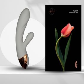 Вібратор-кролик SYL TULIP – подвійне задоволення з ефектом підігріву, колір FOG