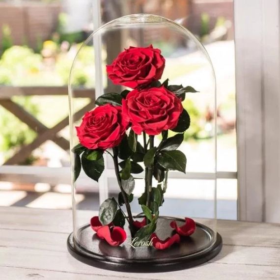Троянди в колбі Lerosh, 3 вічні троянди у скляній колбі   знижка | Зображення 2