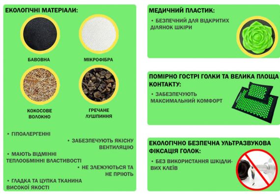 Масажний килимок EasyFit AcuRelax з голками (аплікатор Кузнєцова) чорно-зелений (EF-2710-BG) | Зображення 1