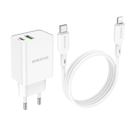 Мережевий Зарядний Пристрій Borofone BA69A Resource PD20W+QC3.0 Type-C to Lightning Колір Бiлий | Зображення 3
