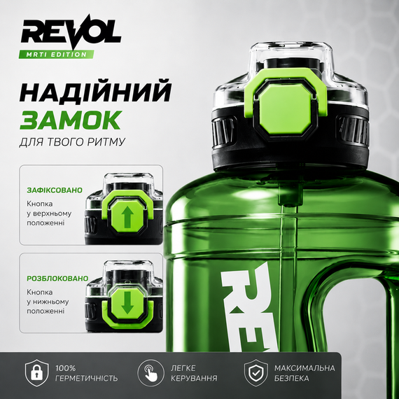 Спортивная бутылка для воды REVOL MRTI 1.6 л (1600 мл) с соломинкой и ручкой, зеленая прозрачная, с защитой от протечек | Зображення 2