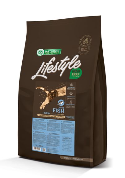 Корм Nature's Protection Lifestyle Grain Free White Fish Sterilised Adult Cat сухий з білою рибою для стерилізованих котів 7 кг