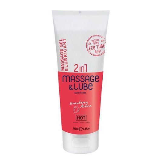 Масажний гель та лубрикант HOT Massage & Glide Gel 2in1 з ароматом полуниці, 200 мл Sex Aura