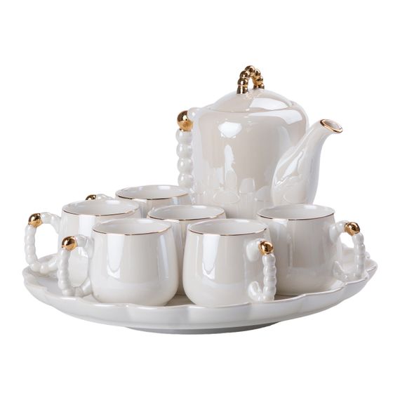 Чайний набір на 6 персон із заварювальним чайником та порцелянаовою підставкою Білий HP-15-7 | Зображення 6