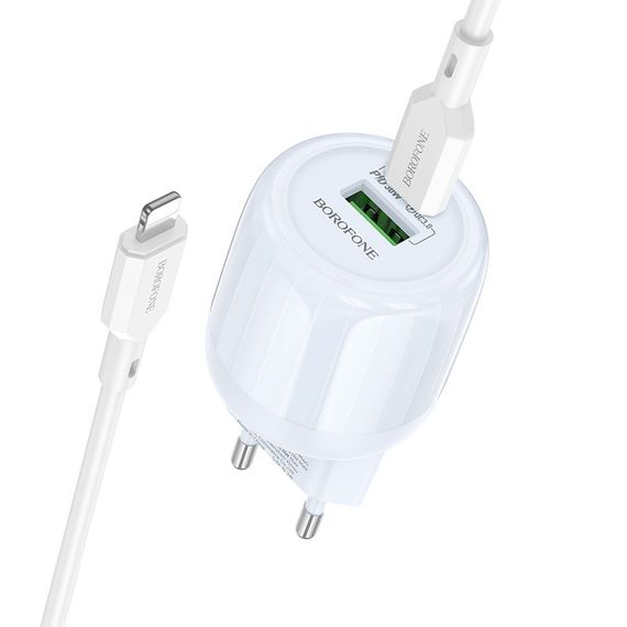 МЗП Borofone BA94A Lustrous PD30W+QC3.0 (1USB-A/1C) + кабель Type-C to Lightning Blue