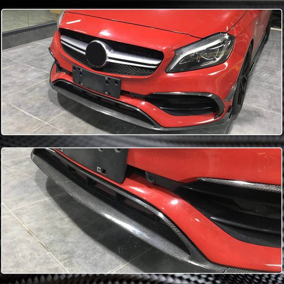 Накладка на передній бампер Lip (для AMG-Line / A45 AMG HB 2016-2018, Карбон) для Mercedes A-сlass W176 рр | Зображення 3