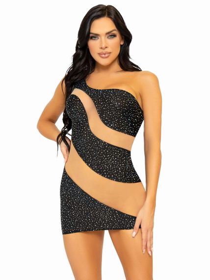 Еротична міні-сукня з сітчастими вставками та стразами Leg Avenue Glam Vibe Rhinestone, чорна, S Sex Aura