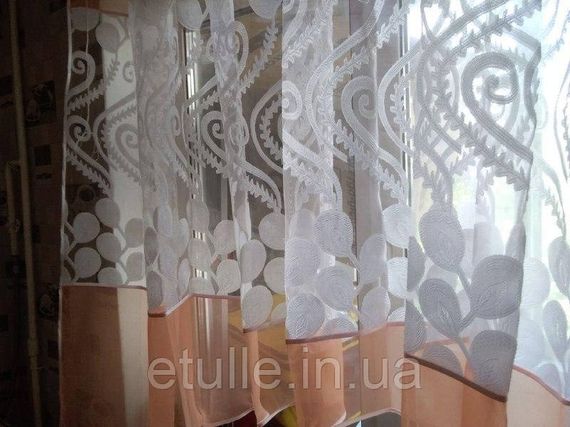 Готова персикова коротка пошита тюль фіранка аркою для кухні, веранди, вітальні, коридору або спальні | Зображення 5