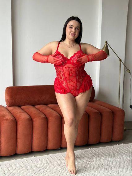 Червоний мереживний спокусливий боді PLUS SIZE | Зображення 1