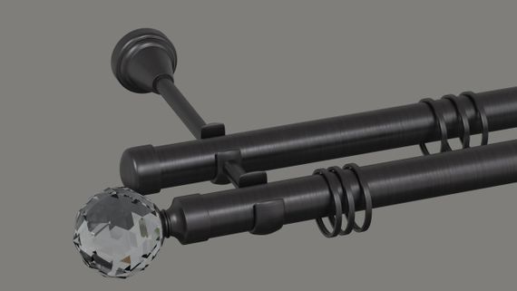 Карниз для штор двухрядный металлический 19 мм, Шар Кристалл Маренго