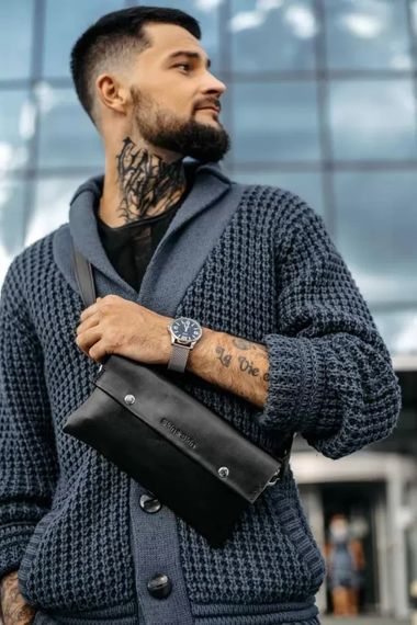 Шкіряна поясна сумка Skin and Skin Crossbody Bag M 24x13x3.5 см Чорна (WB01BL) | Зображення 6