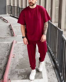 Мужской летний спортивный костюм двойка футболка + штаны BD0016 размер XL, цвет бордовый