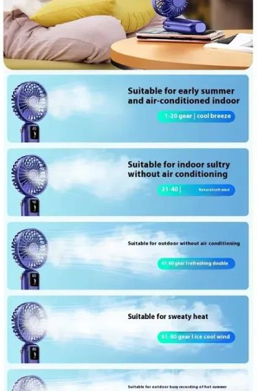 Портативний міні вентилятор Mini fan AND892 з підставкою для телефону та дисплеєм | Зображення 5