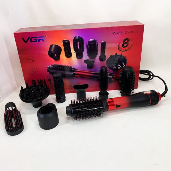 Фен-щетка стайлер VGR 8 в 1 V-488. Цвет: красный | Зображення 7