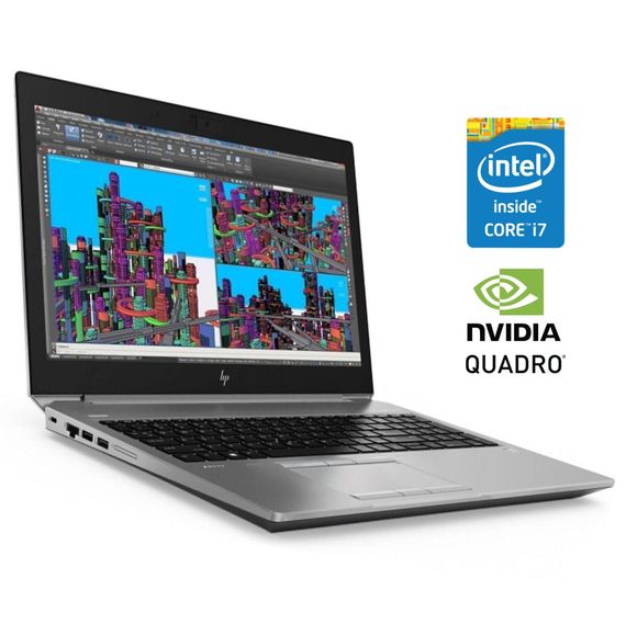 Мобільна робоча станція HP ZBook 15 G5 / 15.6" (1920x1080) IPS / Intel Core i7-8850H (6 (12) ядра по 2.6 - 4.3 GHz) / 16 GB DDR4 / 512 GB SSD M.2 / nVidia Quadro P1000, 4 GB GDDR5, 128-bit / WebCam / Win 11 Pro б/в