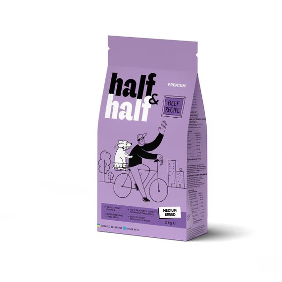 Корм Half&Half Adult Dogs Medium Breed сухий з яловичиною для дорослих собак середніх порід 2 кг