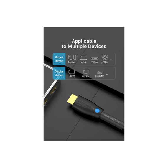 Кабель мультимедійний HDMI to HDMI 8.0m V2.0 Engineering 4K 60Hz 18Gbps HD 7.1 PVC Black Vention (AAMBK) | Зображення 5