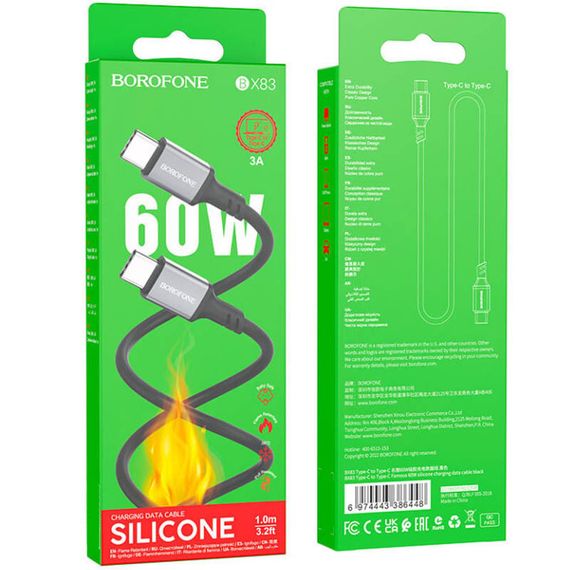 Дата кабель Borofone BX83 Famous PD60W Type-C to Type-C (1m) Black | Зображення 3