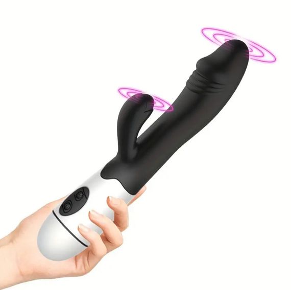Многофункциональный вибратор-кролик, стимулятор точки G и клитора, с проникновением и массажем. Черный