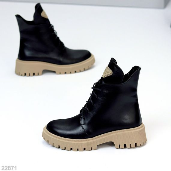 Круті зимові чорні черевики натуральна шкіра на бежевій підошві | Зображення 8