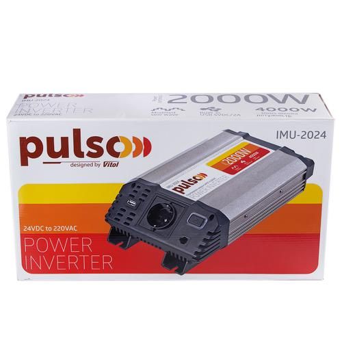 Перетворювач напруги PULSO/IMU-2024/24V-220V/2000W/USB-5VDC2.0A/мод.хвиля/клеми | Зображення 1