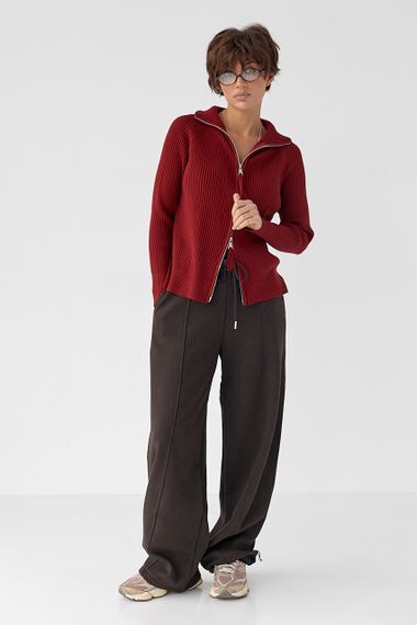 Кардиган в рубчик на блискавці - темно-червоний цвет, ONE SIZE (є розміри) | Зображення 2