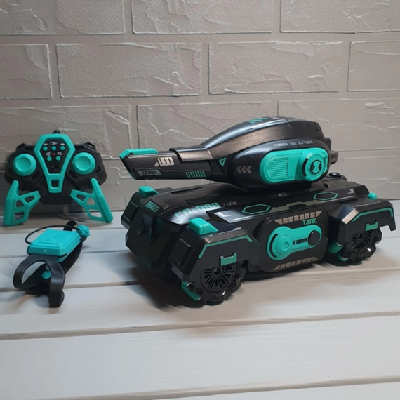 Танк всюдихід на радіокеруванні, що стріляє водяними кульками (чорний із синім)   знижка | Зображення 1