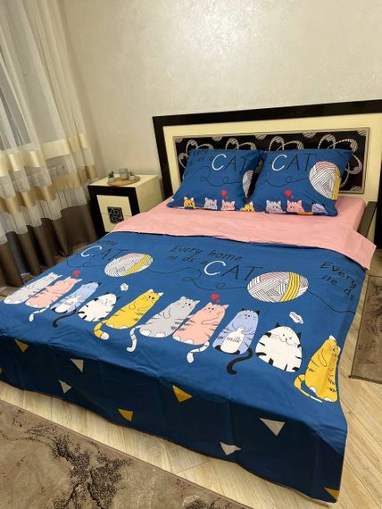 Комплект постільної білизни Soft полуторний 150х215 см Котики