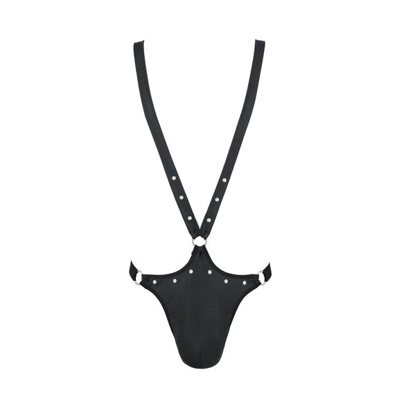 Чоловіче боді з люверсами Passion 028 HARRY XXL/XXXL Black, екошкіра, на шлейках | Зображення 4