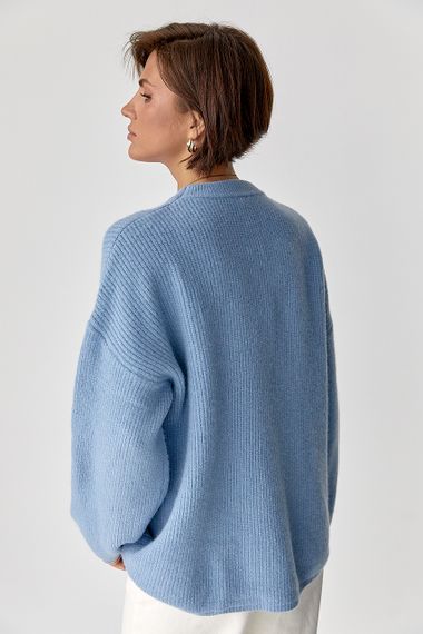 Жіночий вільний в'язаний джемпер - джинс цвет, ONE SIZE (є розміри) | Зображення 1