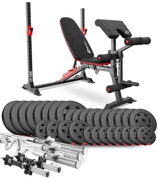 Набір Hop-Sport Premium 173кг з лавою HS-1095, штангами та гантелями