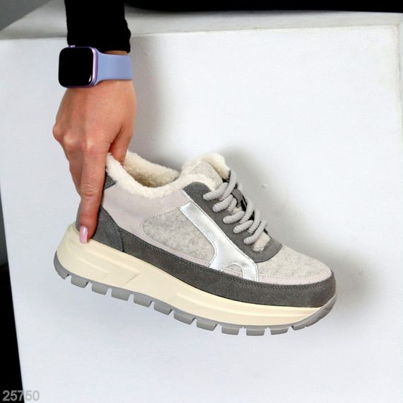 Дизайнерські комбіновані фетрові зимові сірі кросівки | Зображення 4