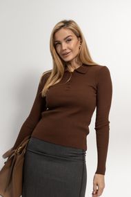 Базовий лонгслів поло в рубчик - коричневий цвет, ONE SIZE (є розміри)