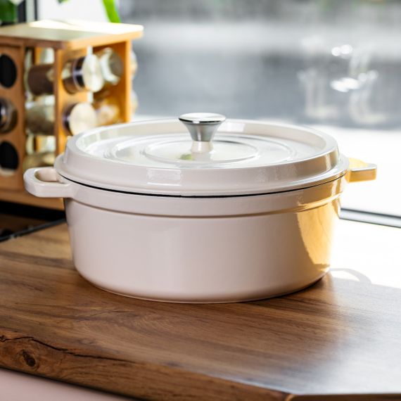 Кокотниця чавунна емальована 7,5 л, бежевий Yiwu HP-FLG-7 WHITE | Зображення 1
