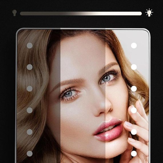 Дзеркало для макіяжу з підсвіткою (22x17 см), на батарейках та від USB, NJ-230, Чорне / Сенсорне настільне дзеркало | Зображення 1