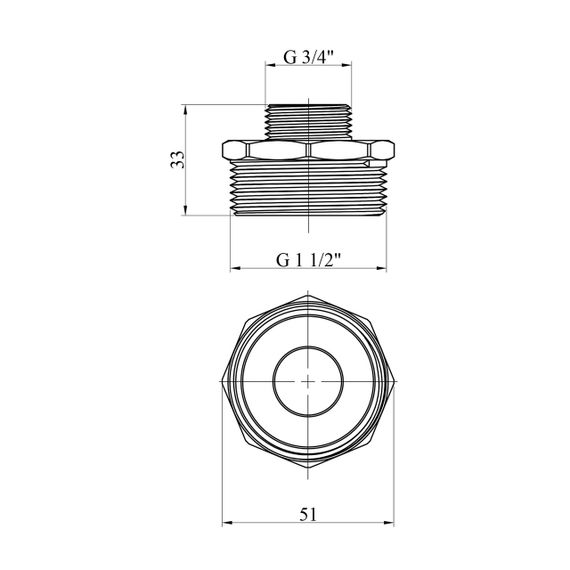 Ніпель перехідний STA 1 1/2"х3/4" ЗЗ латунний | Зображення 1
