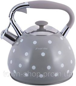 Чайник индукционный Kamille White 3л со свистком (серый в белый горох) KM-0695GR