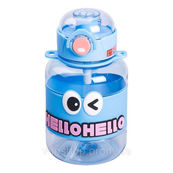 Бутылка для воды детская с трубочкой 680 мл с ручкой и ремешком Синяя HP-14-46BL | Зображення 2