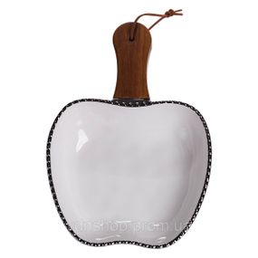 Тарелка фарфоровая глубокая с ручкой Яблоко 23×16×4 (см) блюдо сервировочное с ручкой  для подачи тарелка сковорода Серебро