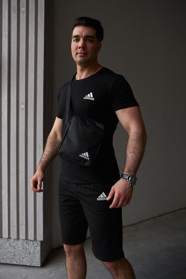Комплект чоловічий Adidas: футболка чорна + шорти чорні + барсетка чорна (9643259898) | Зображення 1