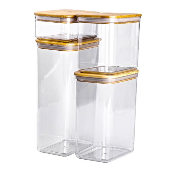 Банки для сипучих продуктів набір із 4 шт пластикові з бамбуковими кришками HP-1302 | Зображення 1